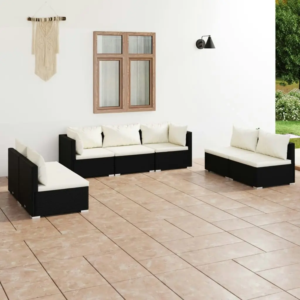 7 Piece Garden Lounge Set with Cushions Poly Rattan Black 3102231