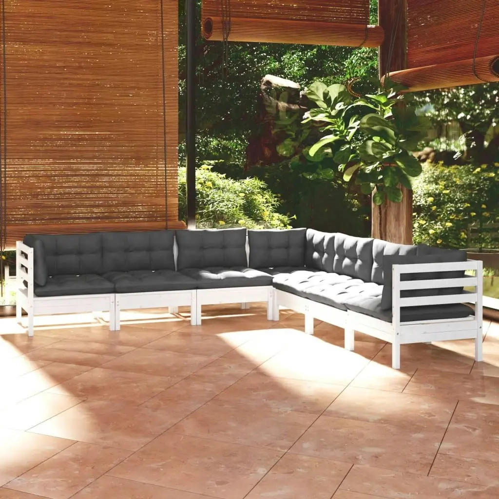 7 Piece Garden Lounge Set with Cushions White Solid Pinewood 3096792