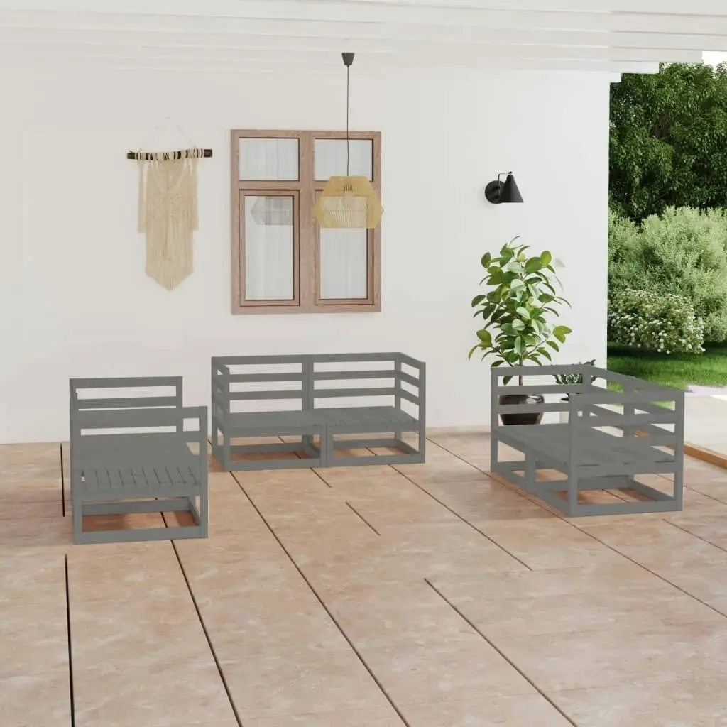 6 Piece Garden Lounge Set Grey Solid Pinewood 3075441