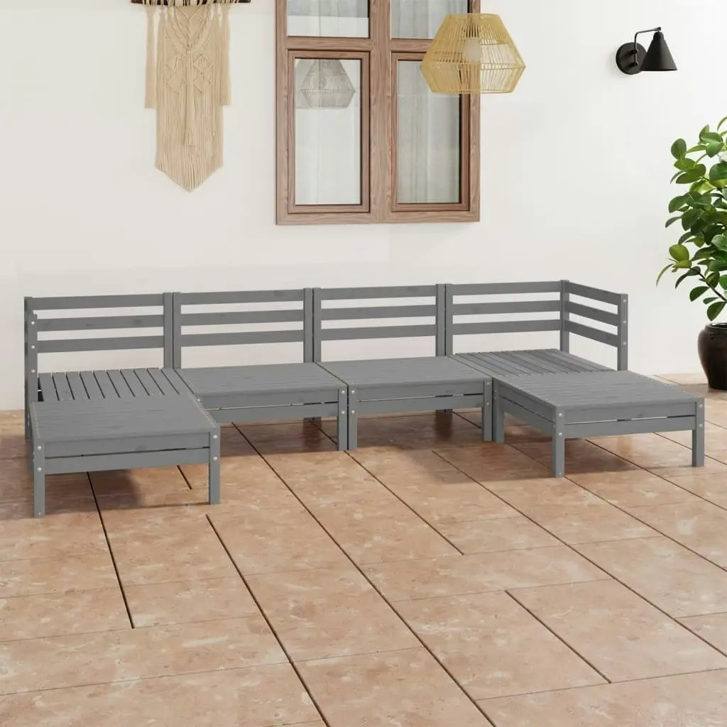 6 Piece Garden Lounge Set Grey Solid Pinewood 3083336