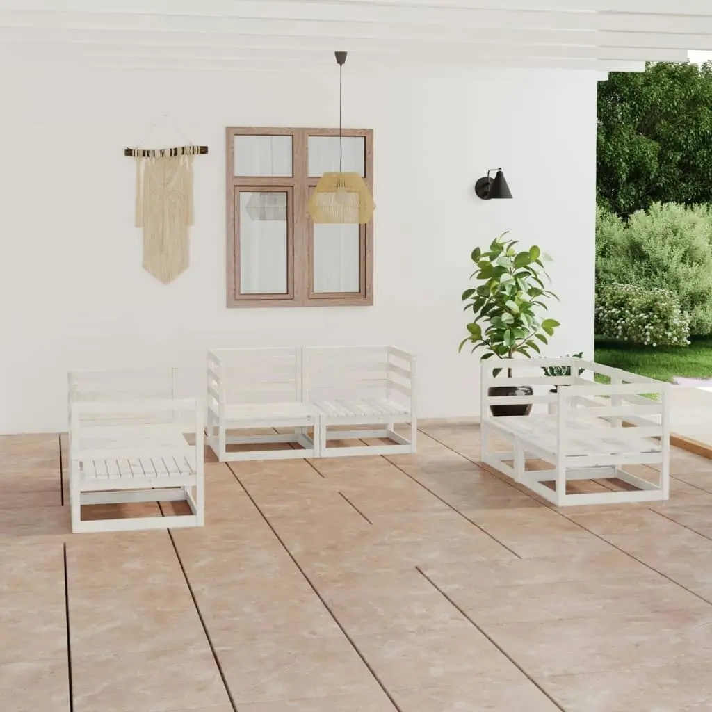 6 Piece Garden Lounge Set White Solid Pinewood 3075440