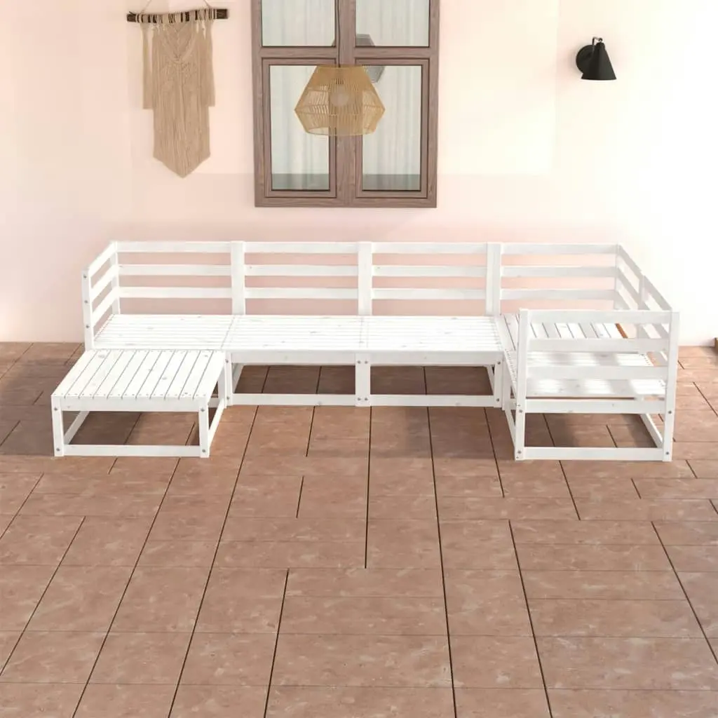 6 Piece Garden Lounge Set White Solid Pinewood 3075685