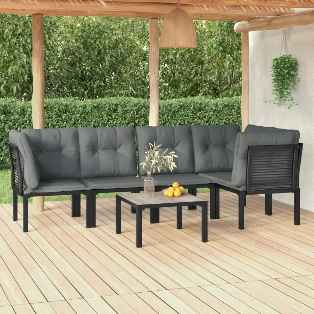 6 Piece Garden Lounge Set Black and Grey Poly Rattan 3187754