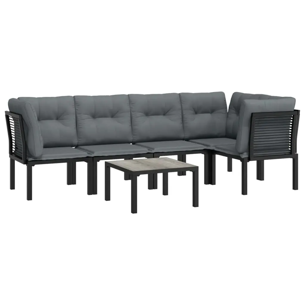 6 Piece Garden Lounge Set Black and Grey Poly Rattan 3187754