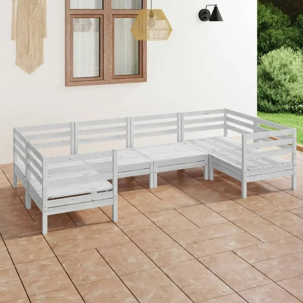 6 Piece Garden Lounge Set White Solid Pinewood 3083515