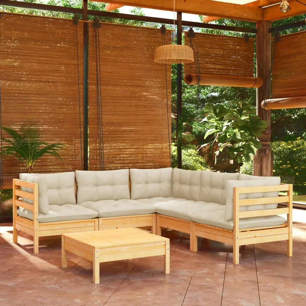 6 Piece Garden Lounge Set with Cream Cushions Solid Pinewood 3096677