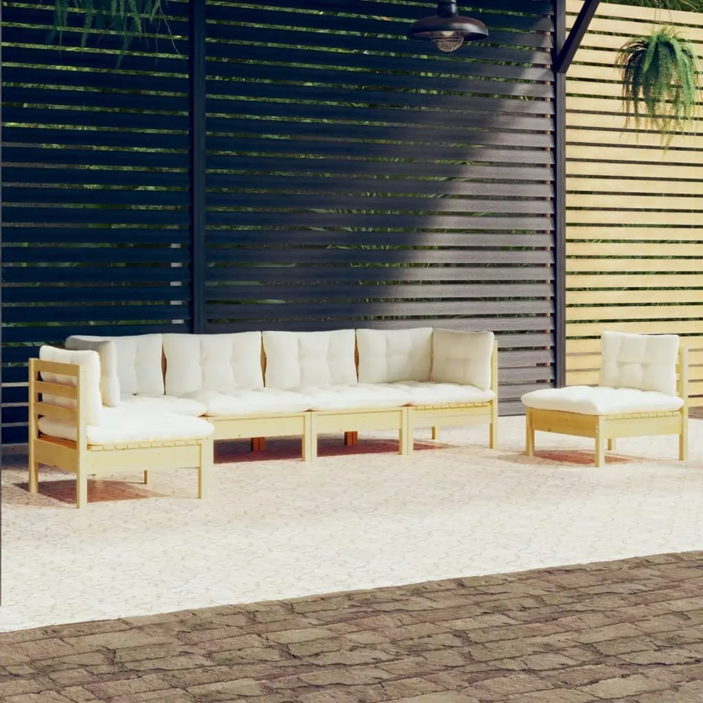 6 Piece Garden Lounge Set with Cream Cushions Solid Pinewood 3096196