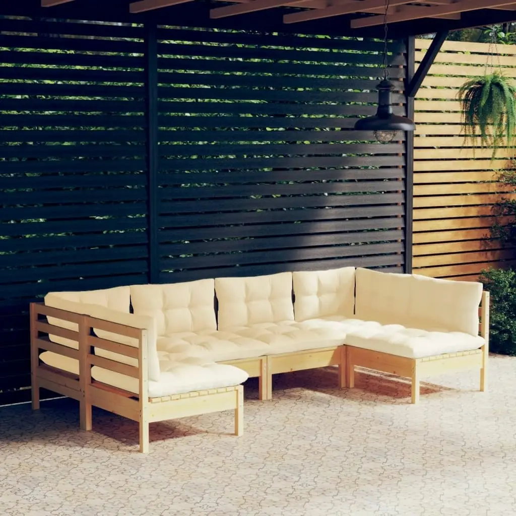 6 Piece Garden Lounge Set with Cream Cushions Solid Pinewood 3097151