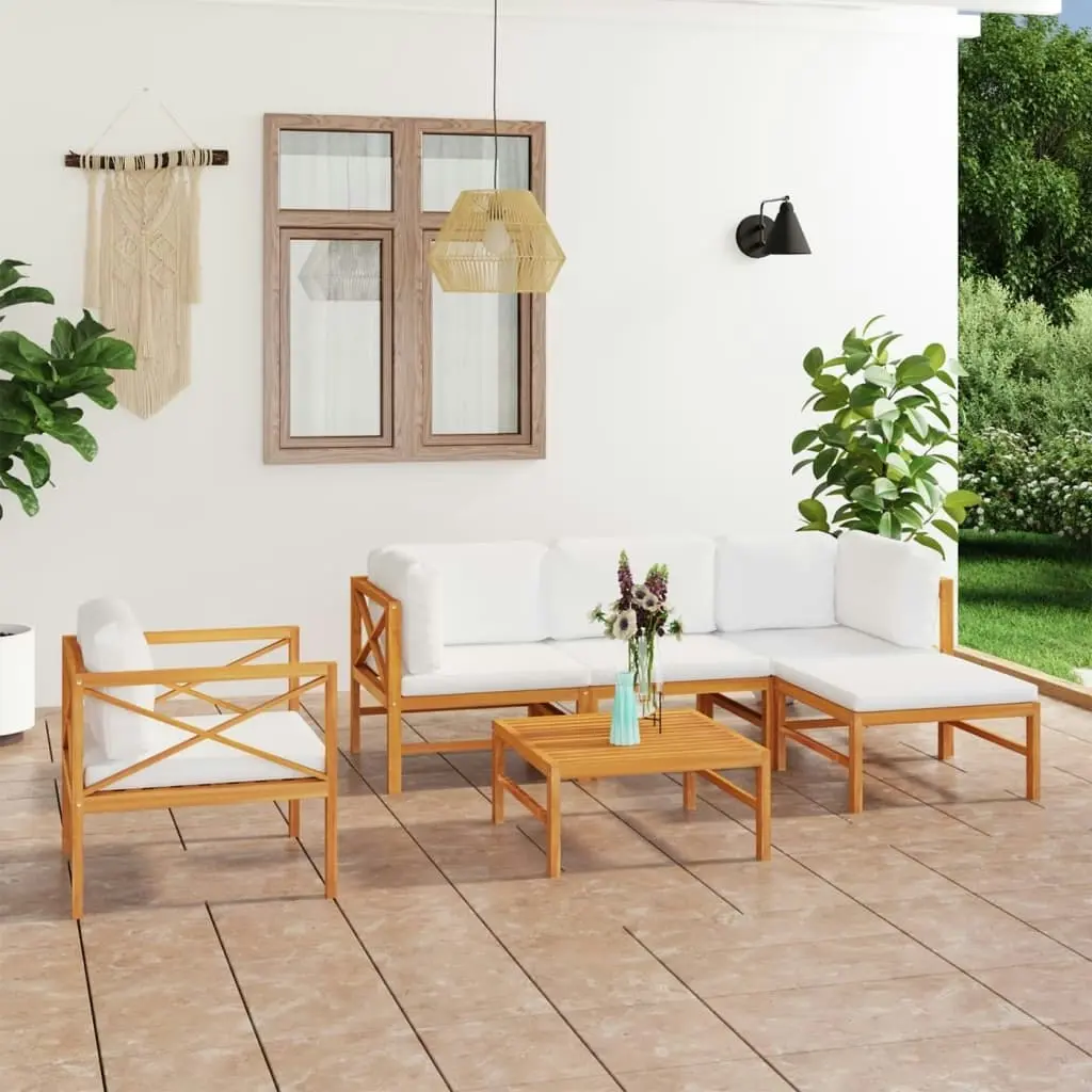 6 Piece Garden Lounge Set with Cream Cushions Solid Teak Wood 3087200