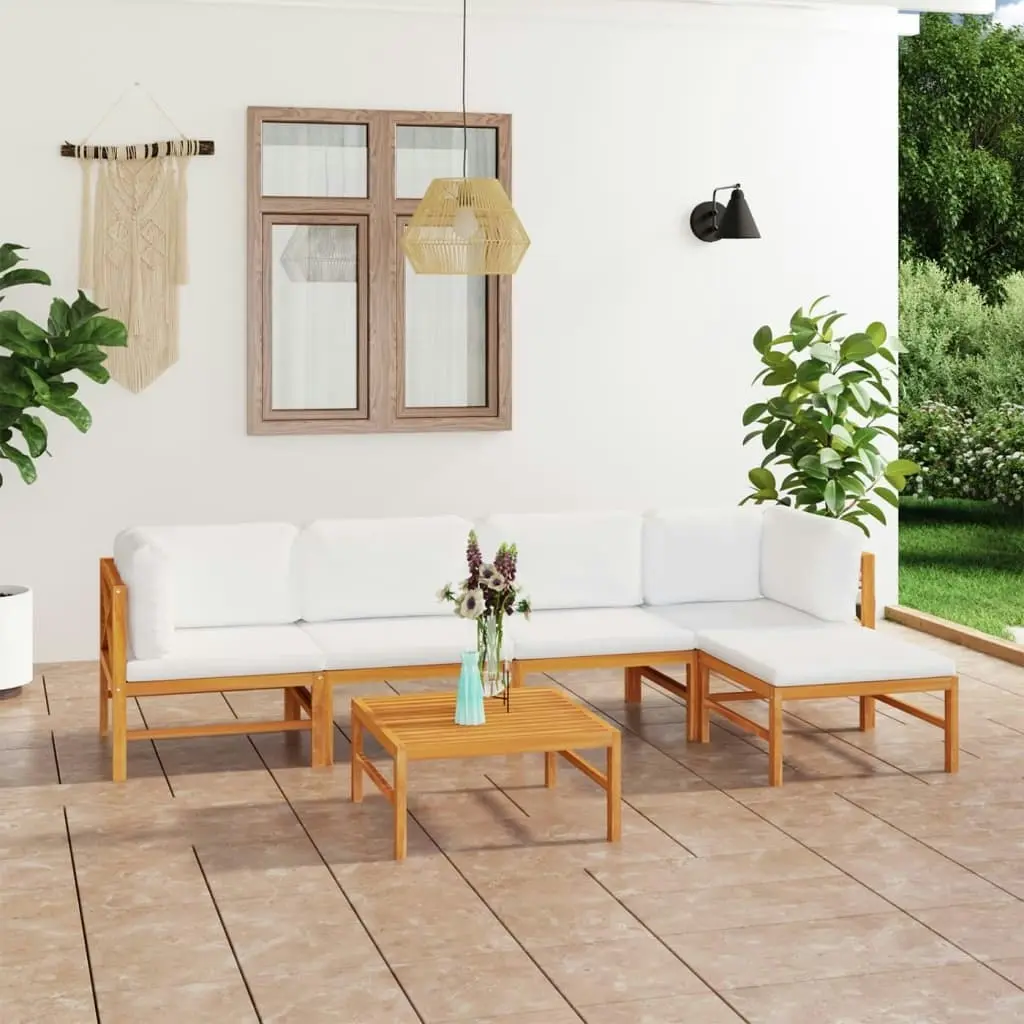 6 Piece Garden Lounge Set with Cream Cushions Solid Teak Wood 3087202