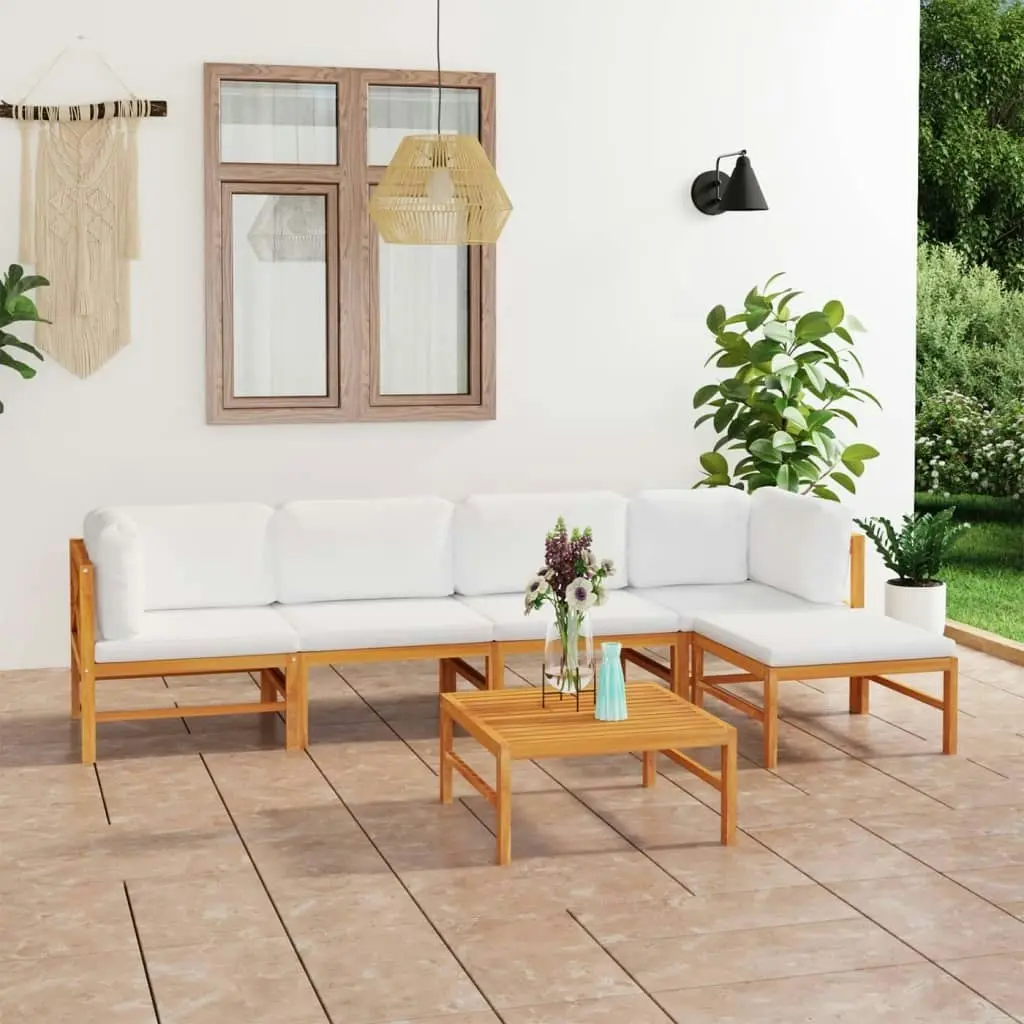 6 Piece Garden Lounge Set with Cream Cushions Solid Teak Wood 3087242