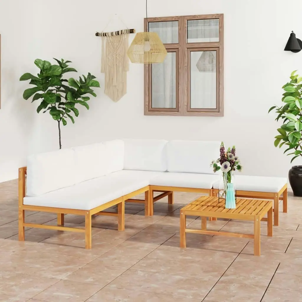 6 Piece Garden Lounge Set with Cream Cushions Solid Teak Wood 3087240