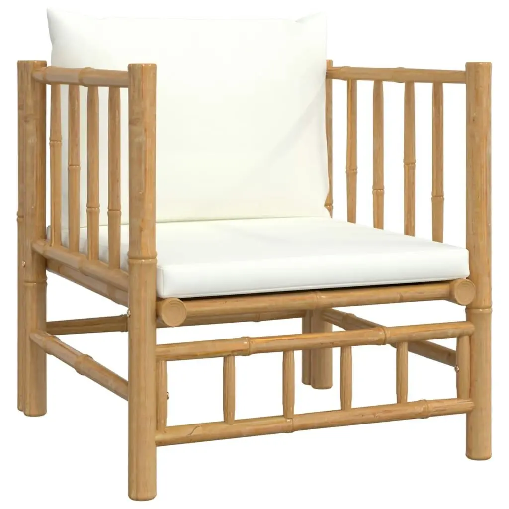 6 Piece Garden Lounge Set with Cream White Cushions  Bamboo 3155179