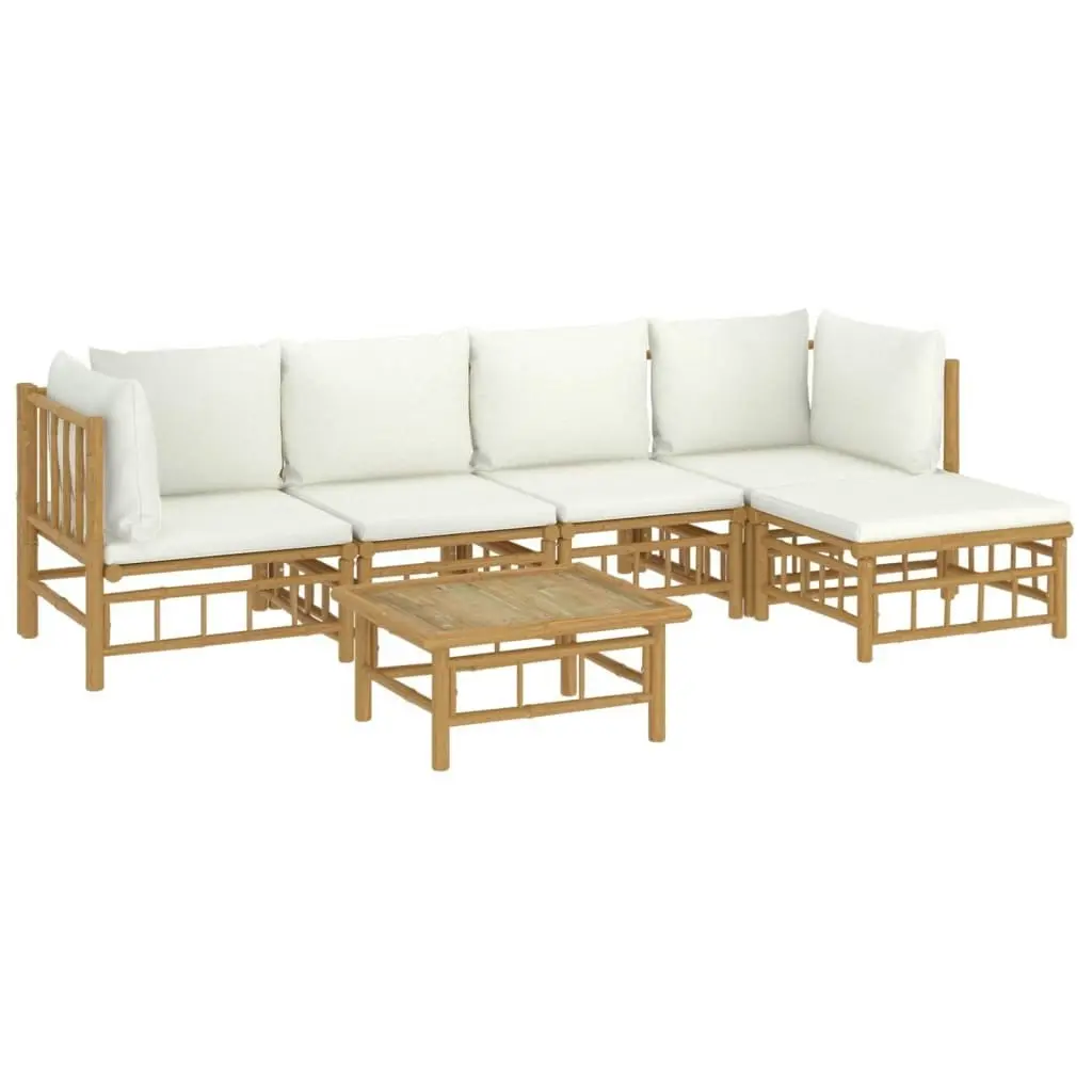 6 Piece Garden Lounge Set with Cream White Cushions  Bamboo 3155180