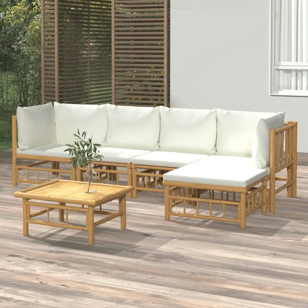 6 Piece Garden Lounge Set with Cream White Cushions  Bamboo 3155180