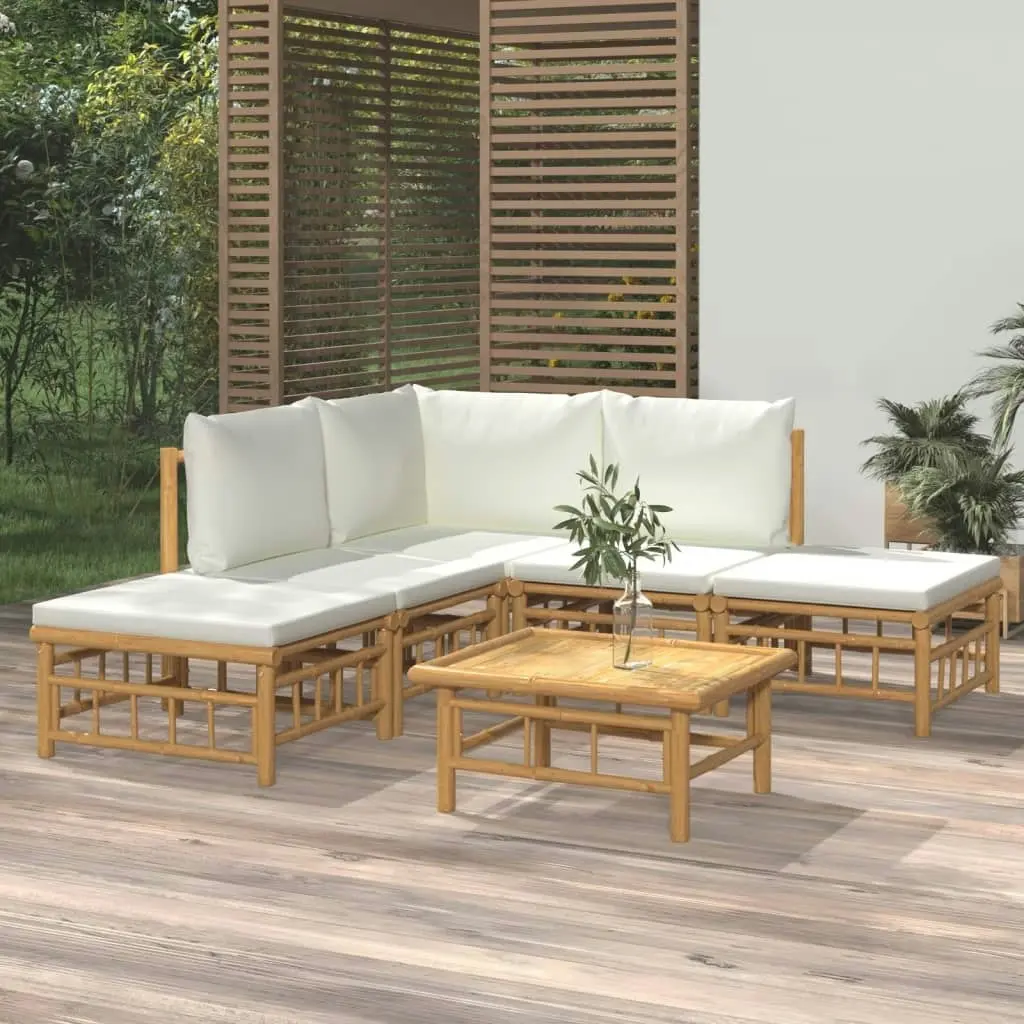 6 Piece Garden Lounge Set with Cream White Cushions  Bamboo 3155175