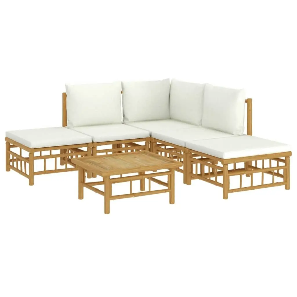 6 Piece Garden Lounge Set with Cream White Cushions  Bamboo 3155175