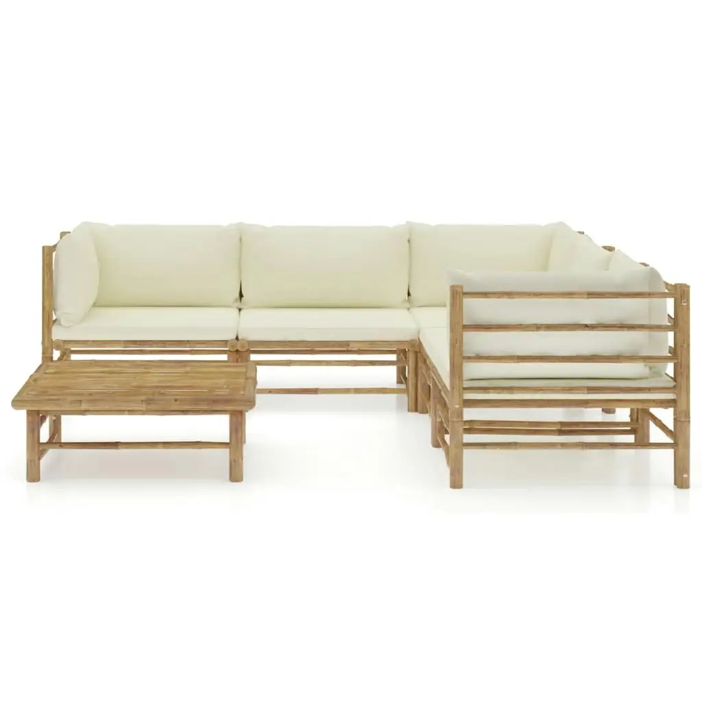 6 Piece Garden Lounge Set with Cream White Cushions Bamboo 3058213