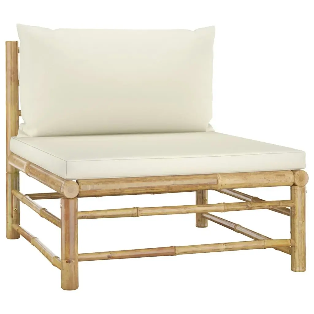 6 Piece Garden Lounge Set with Cream White Cushions Bamboo 3058213