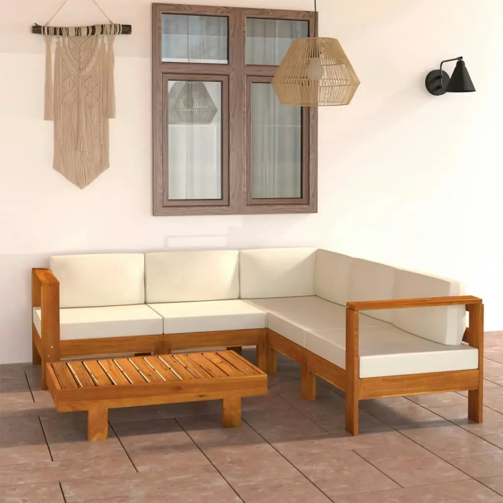 6 Piece Garden Lounge Set with Cream White Cushions Acacia Wood 3057935