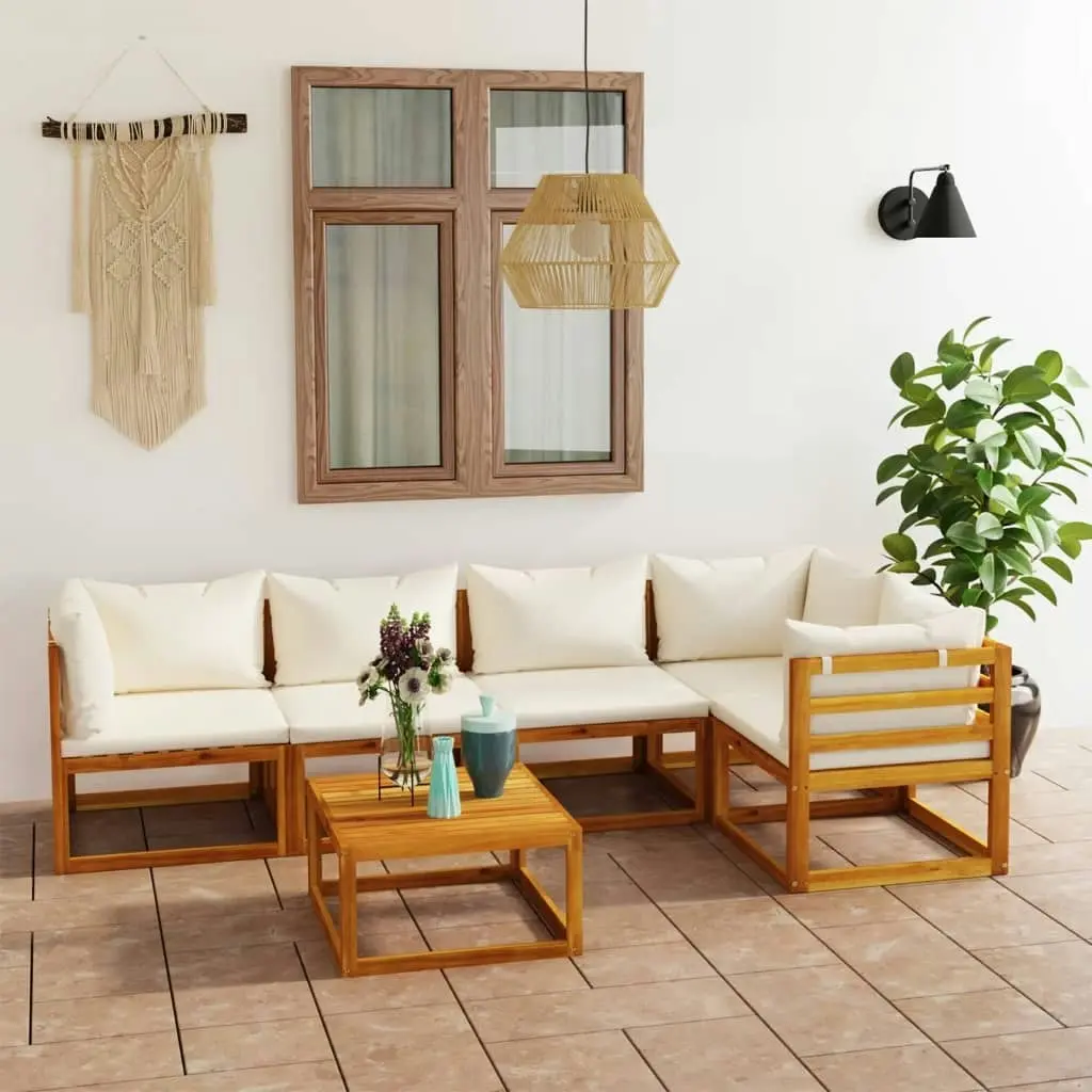 6 Piece Garden Lounge Set with Cushion Cream Solid Acacia Wood 3057656