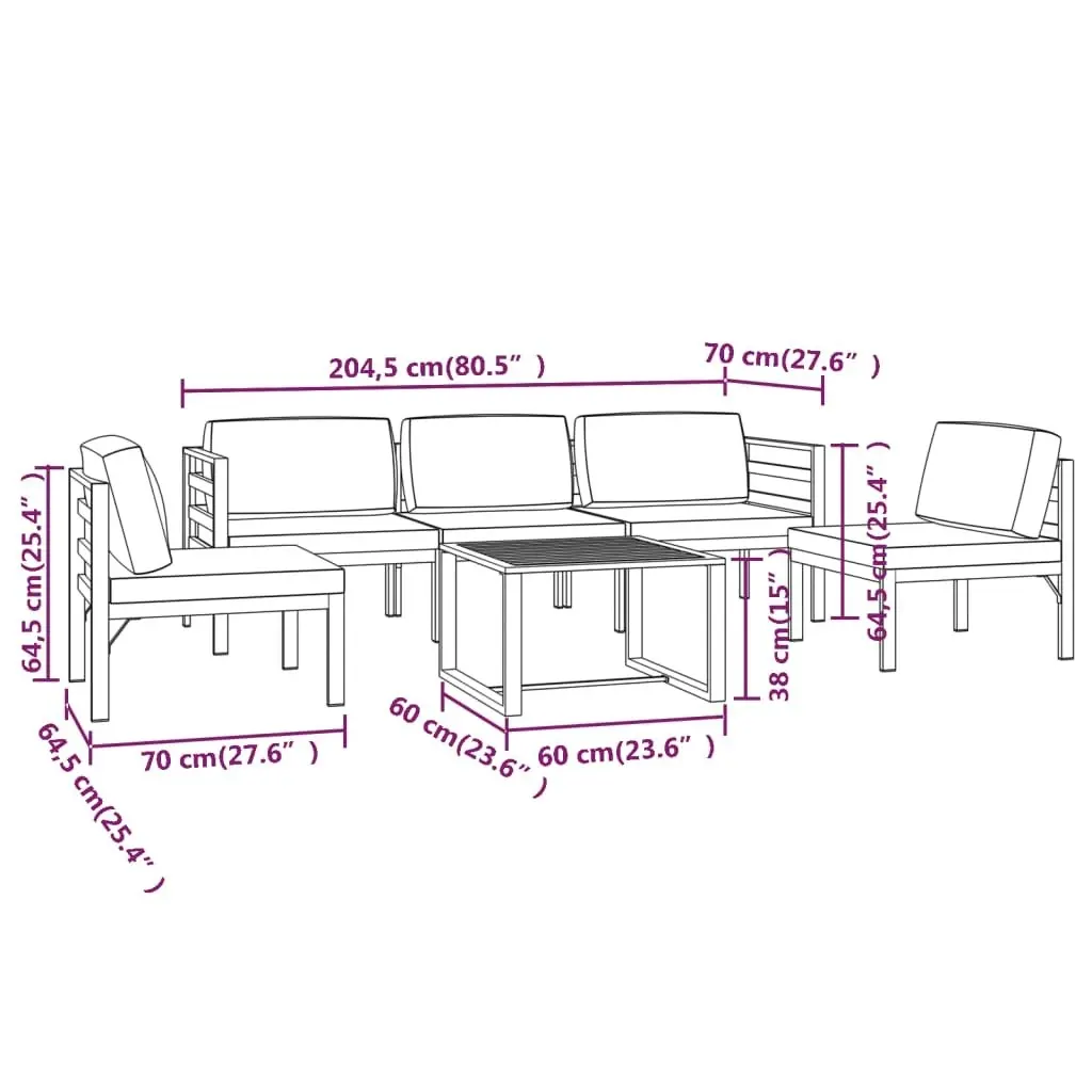 6 Piece Garden Lounge Set with Cushions Aluminium Anthracite 3107791