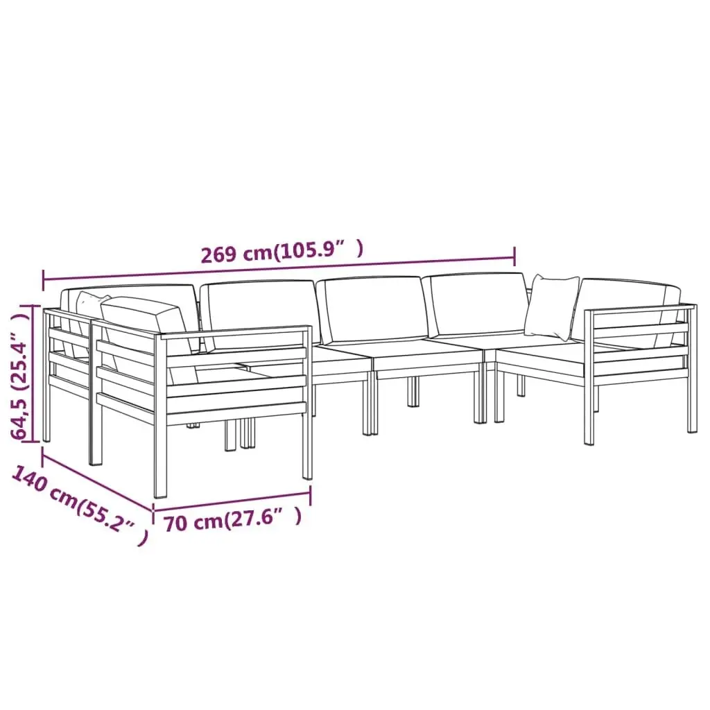 6 Piece Garden Lounge Set with Cushions Aluminium Anthracite 3107811