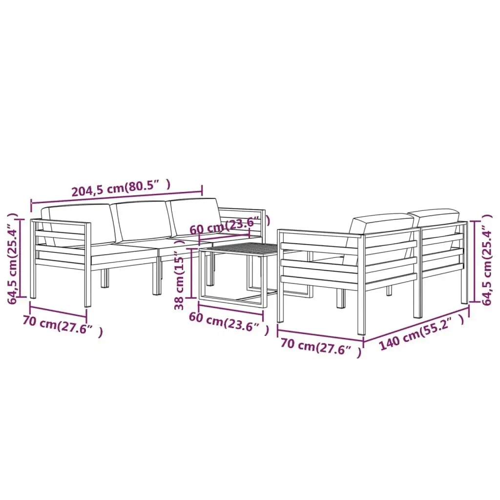 6 Piece Garden Lounge Set with Cushions Aluminium Anthracite 3107804