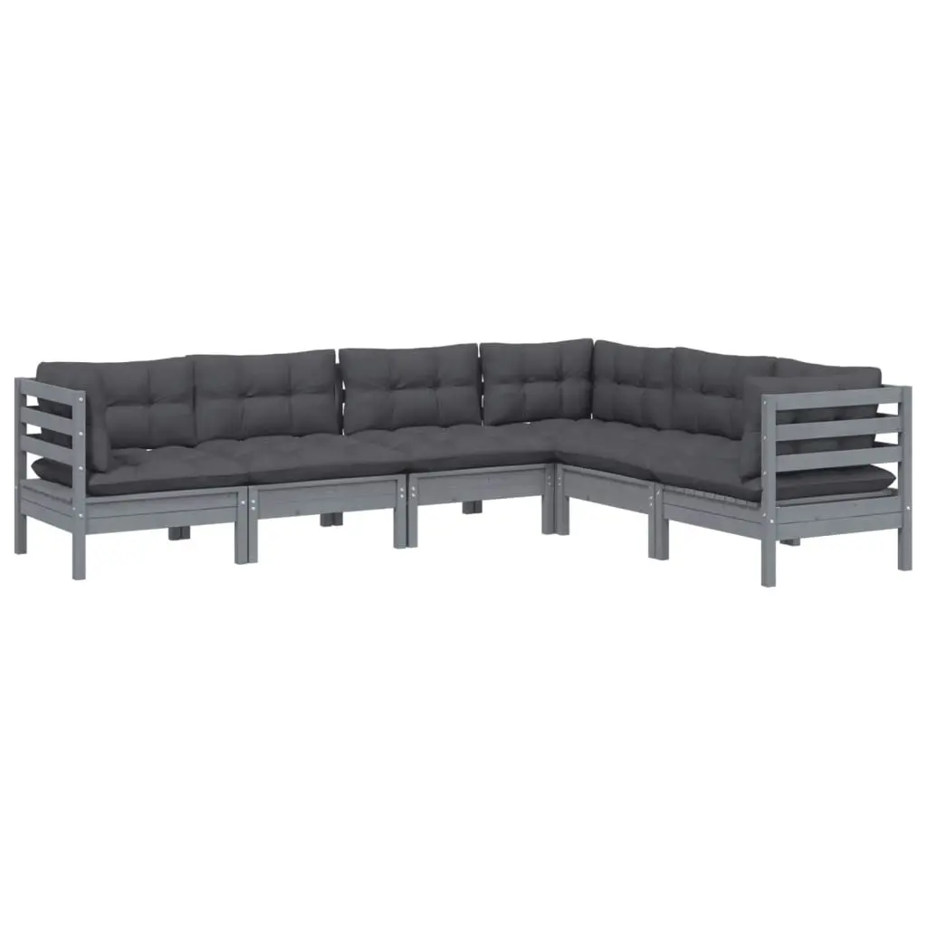 6 Piece Garden Lounge Set with Cushions Grey Solid Pinewood 3096685