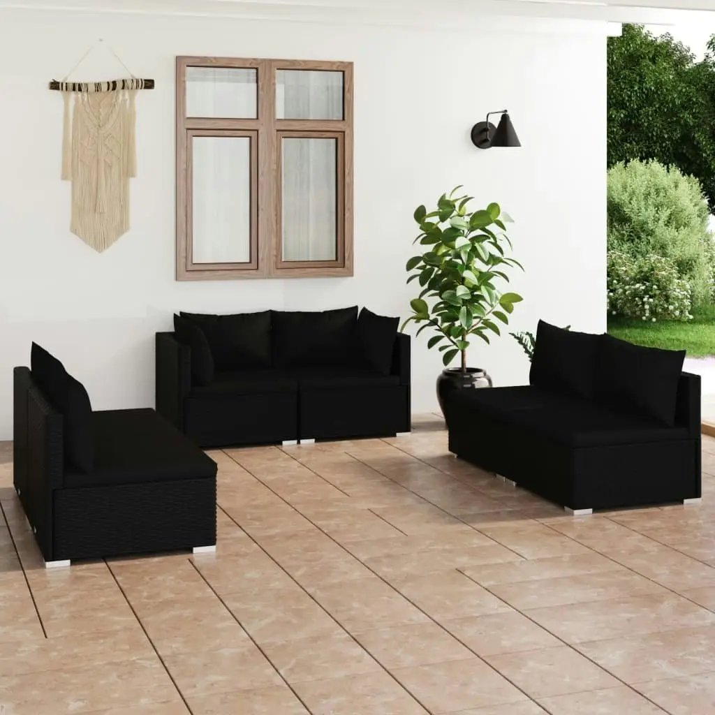 6 Piece Garden Lounge Set with Cushions Poly Rattan Black 3102208