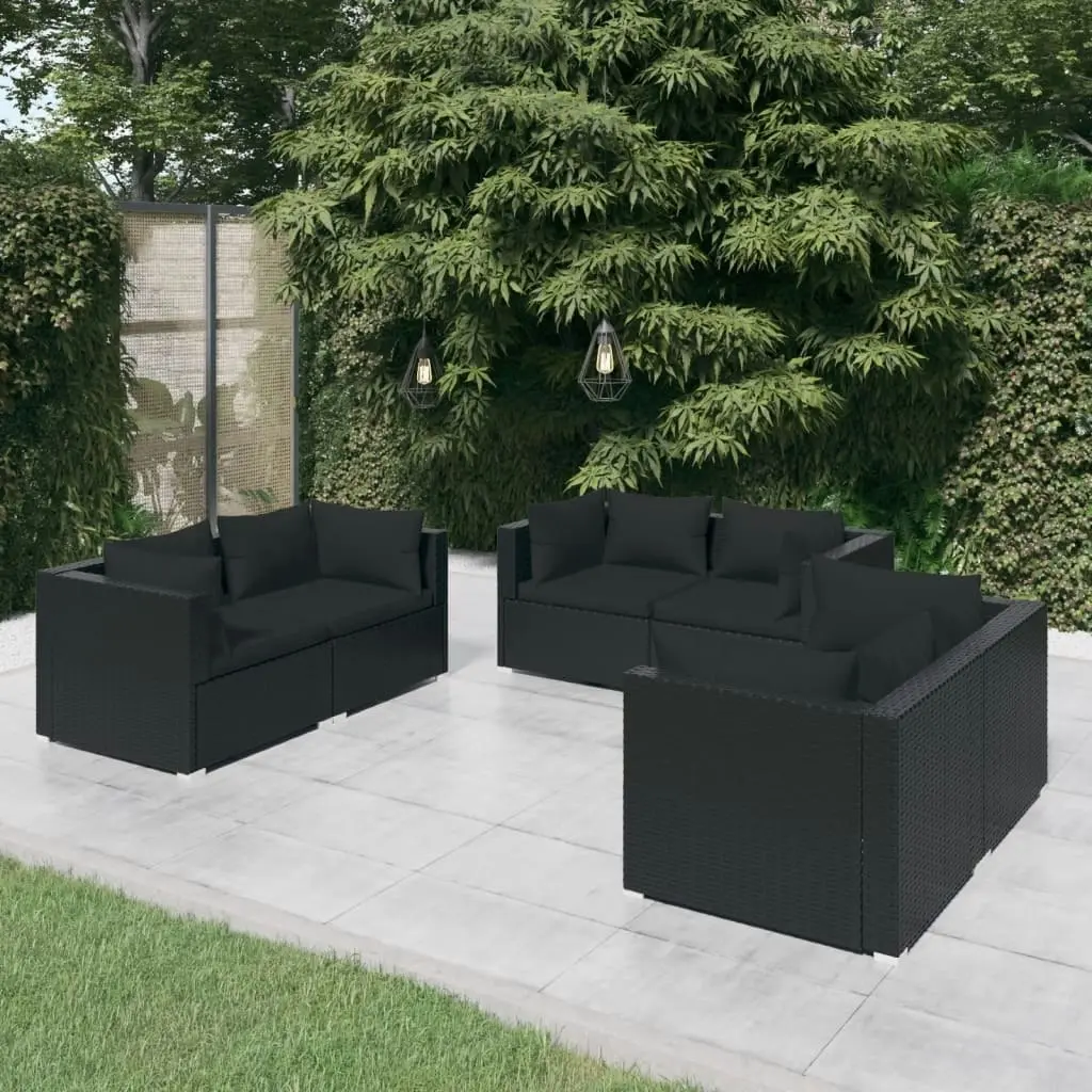 6 Piece Garden Lounge Set with Cushions Poly Rattan Black 3102296