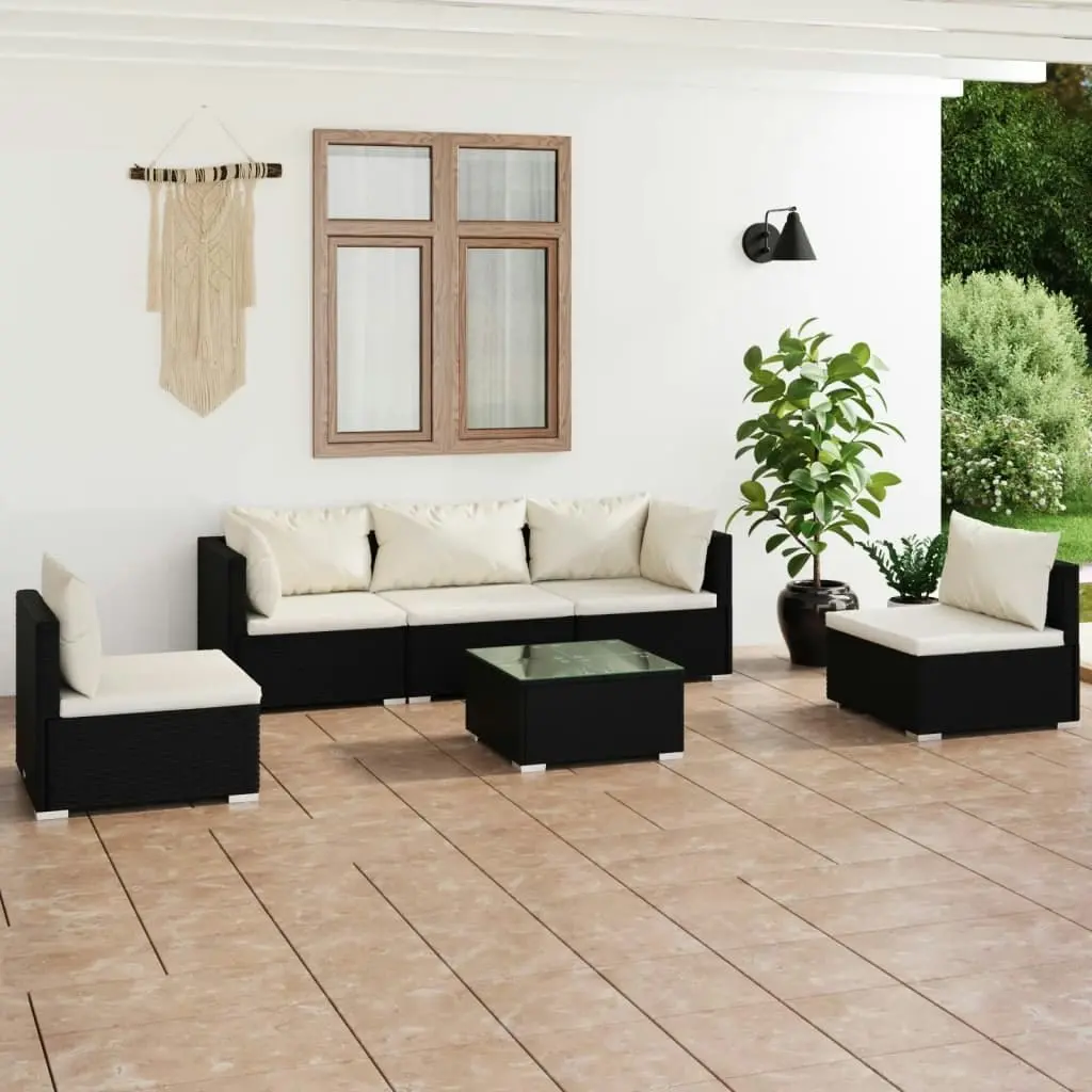 6 Piece Garden Lounge Set with Cushions Poly Rattan Black 3102191