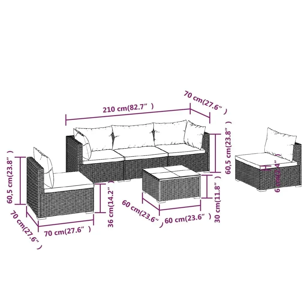 6 Piece Garden Lounge Set with Cushions Poly Rattan Black 3102191