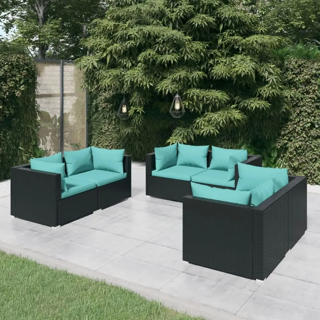 6 Piece Garden Lounge Set with Cushions Poly Rattan Black 3102297