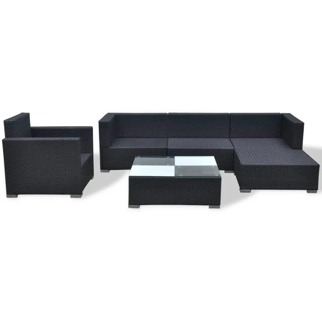 6 Piece Garden Lounge Set with Cushions Poly Rattan Black 41874