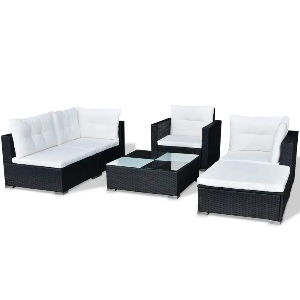 6 Piece Garden Lounge Set with Cushions Poly Rattan Black 41874