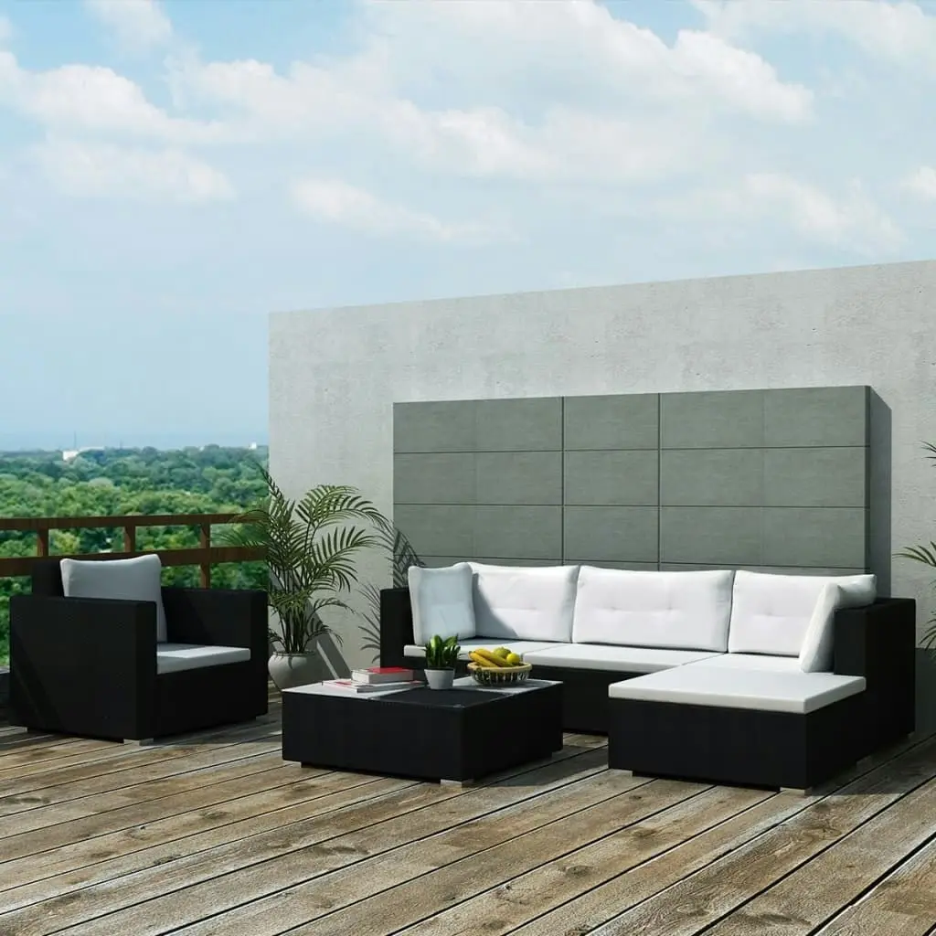 6 Piece Garden Lounge Set with Cushions Poly Rattan Black 41874