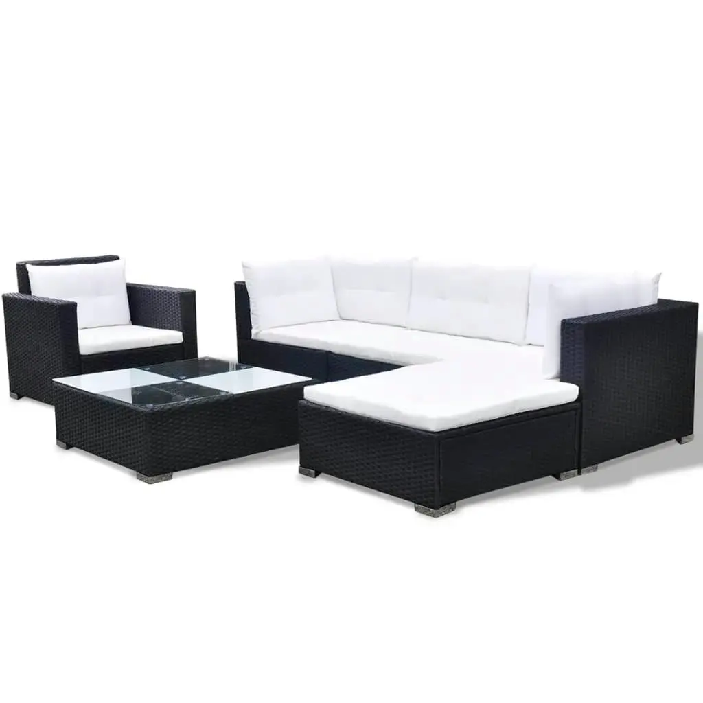 6 Piece Garden Lounge Set with Cushions Poly Rattan Black 41874