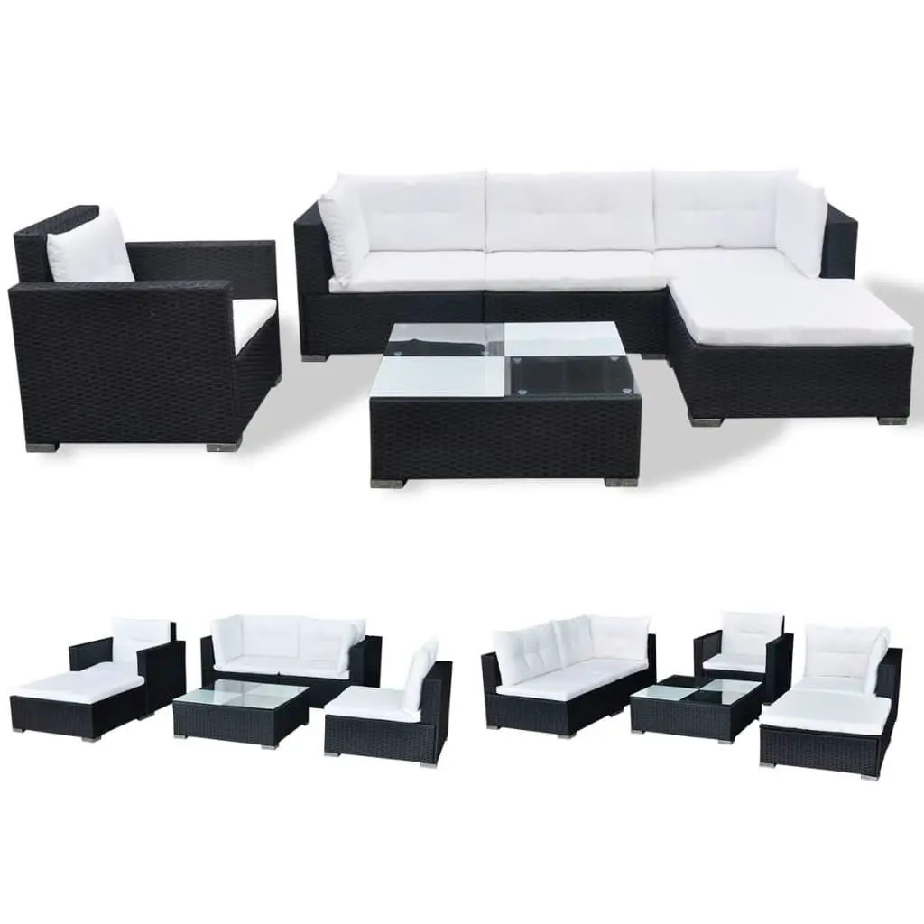 6 Piece Garden Lounge Set with Cushions Poly Rattan Black 41874