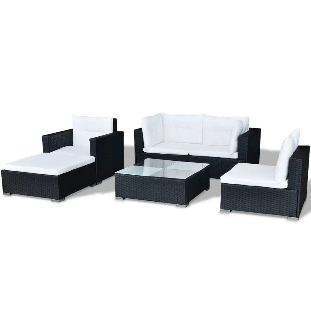 6 Piece Garden Lounge Set with Cushions Poly Rattan Black 41874