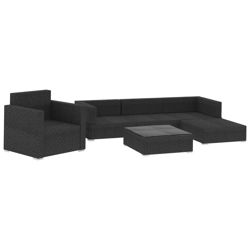 6 Piece Garden Lounge Set with Cushions Poly Rattan Black 46754