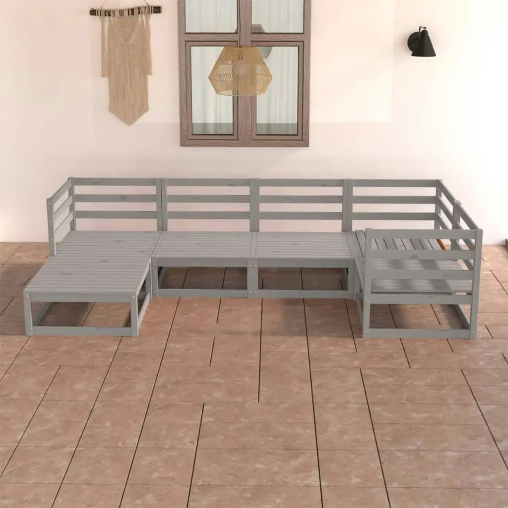 6 Piece Garden Lounge Set Grey Solid Pinewood 3075686