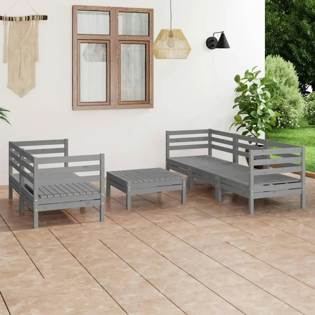 6 Piece Garden Lounge Set Grey Solid Pinewood 3082474