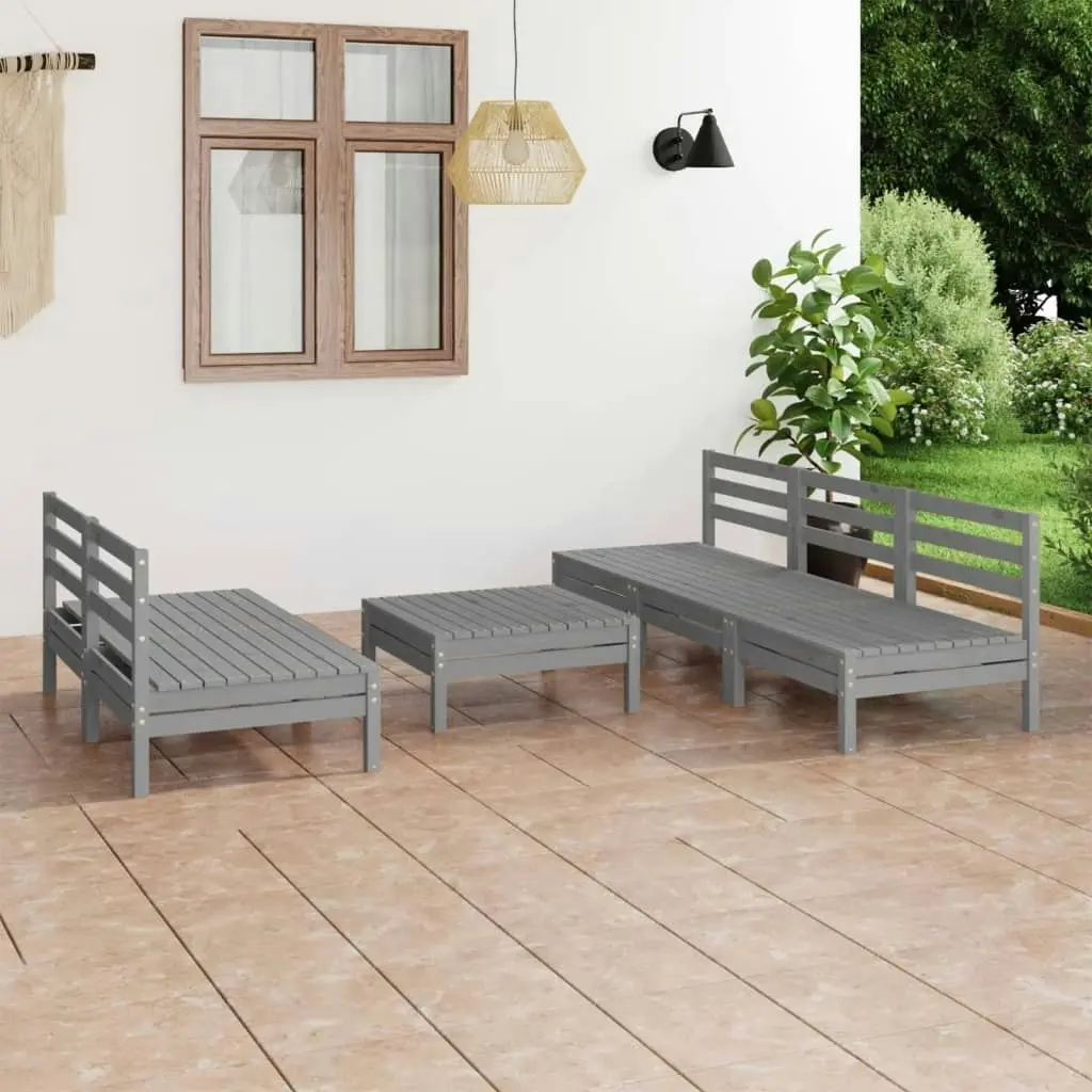 6 Piece Garden Lounge Set Grey Solid Pinewood 3082454