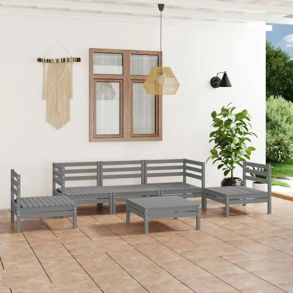 6 Piece Garden Lounge Set Grey Solid Pinewood 3082539