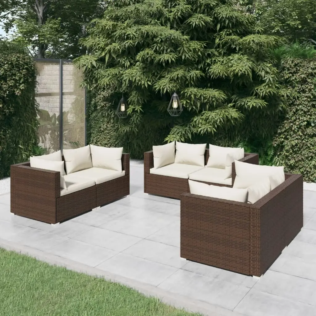 6 Piece Garden Lounge Set with Cushions Poly Rattan Brown 3102298