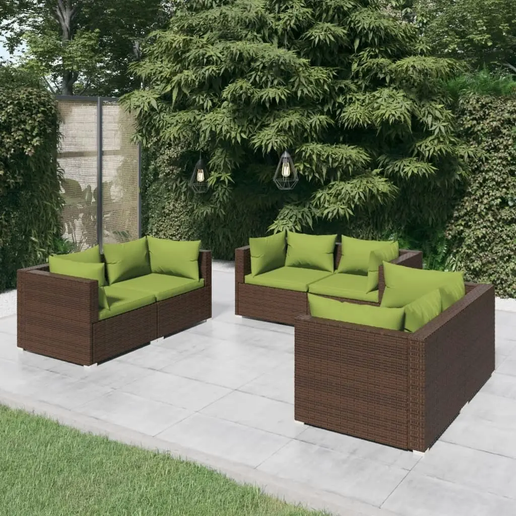 6 Piece Garden Lounge Set with Cushions Poly Rattan Brown 3102300