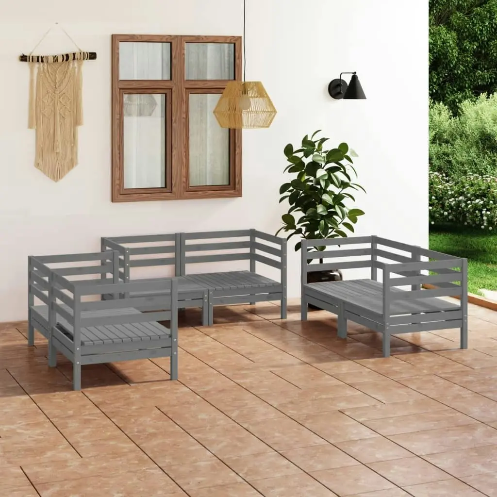 6 Piece Garden Lounge Set Grey Solid Pinewood 3082584