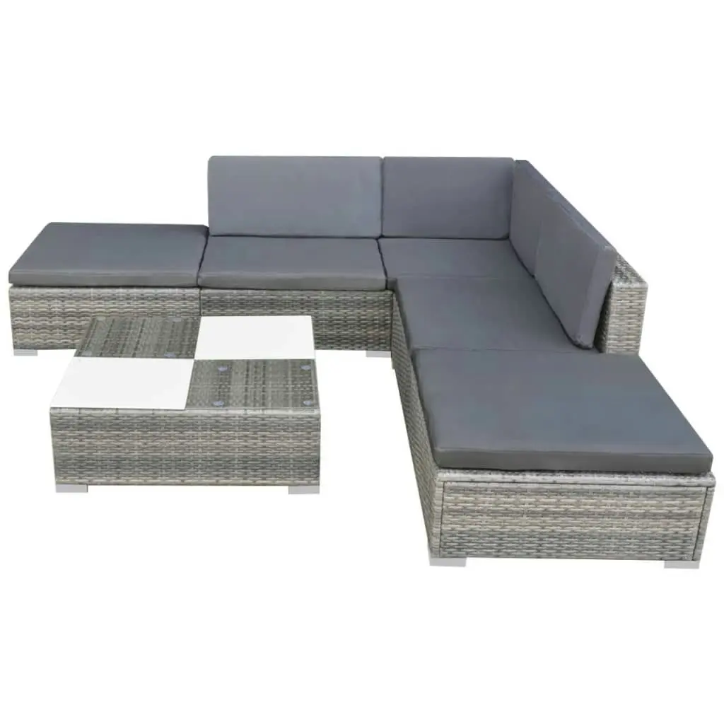 6 Piece Garden Lounge Set with Cushions Poly Rattan Grey 42737