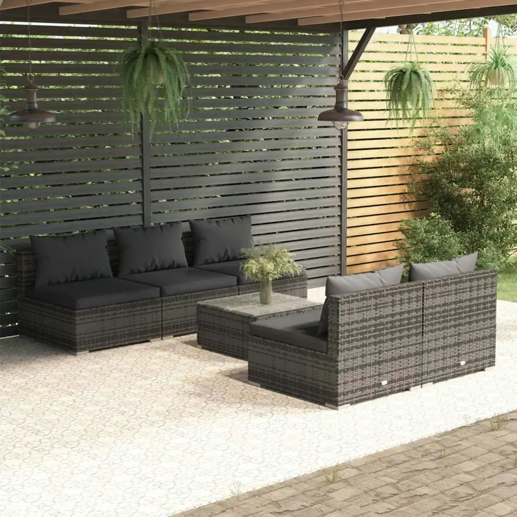 6 Piece Garden Lounge Set with Cushions Poly Rattan Grey 3101453